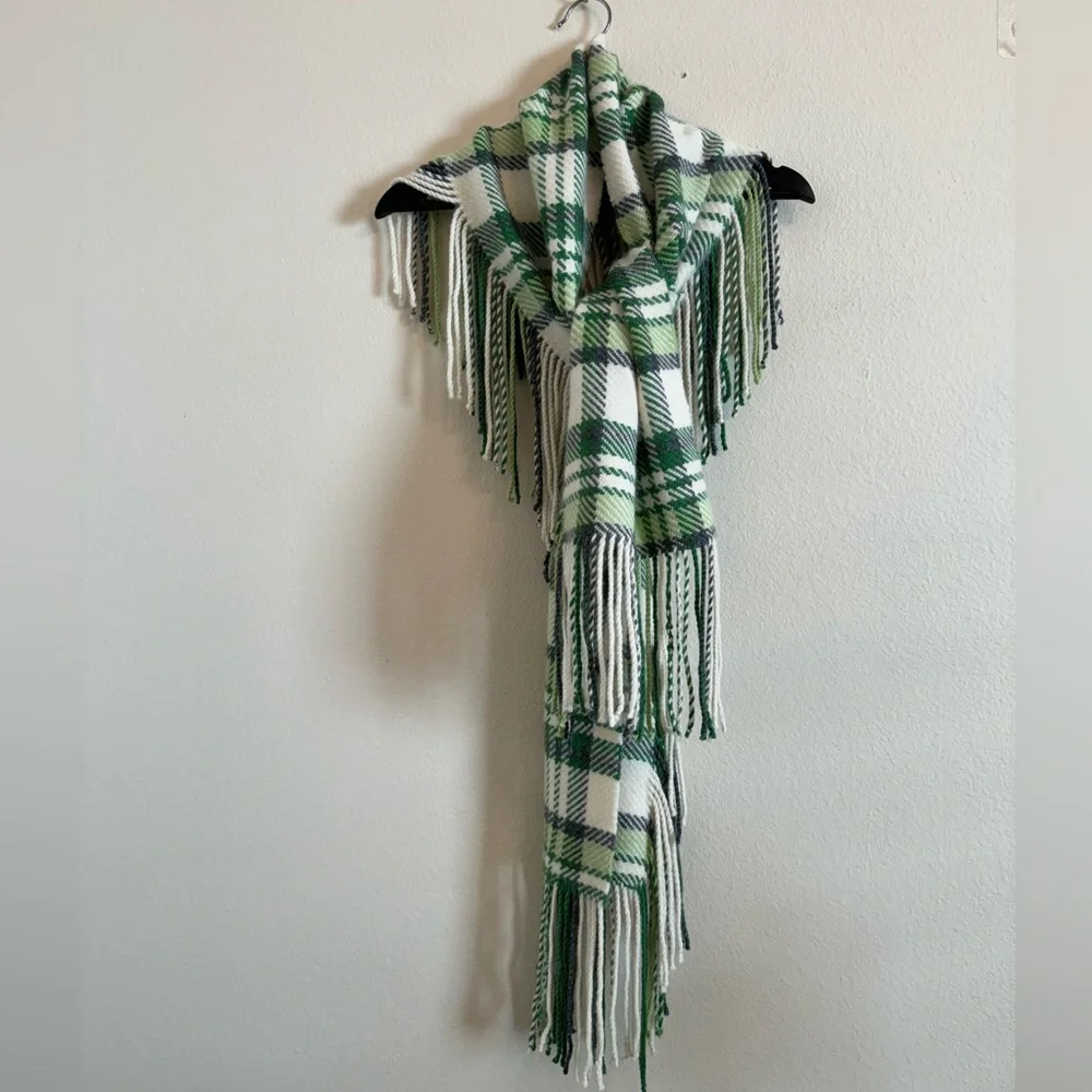 Vintage Banana Republic 04/HOL Plaid Wool/Cashmere Rabbit Hair scarf Wrap Fringe
